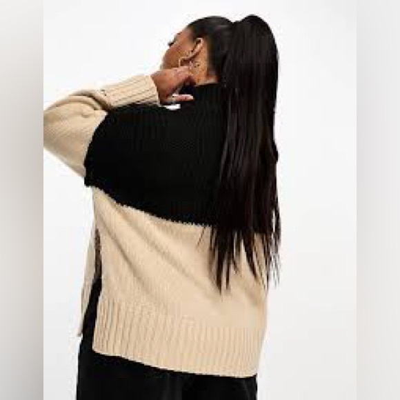 ASOS design curve high neck sweater size 22 colour block black and camel - Picture 3 of 9